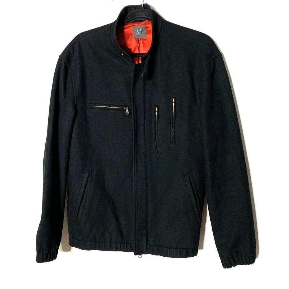 A|X Armani Exchange Wool Moto Jacket Gold Zippers